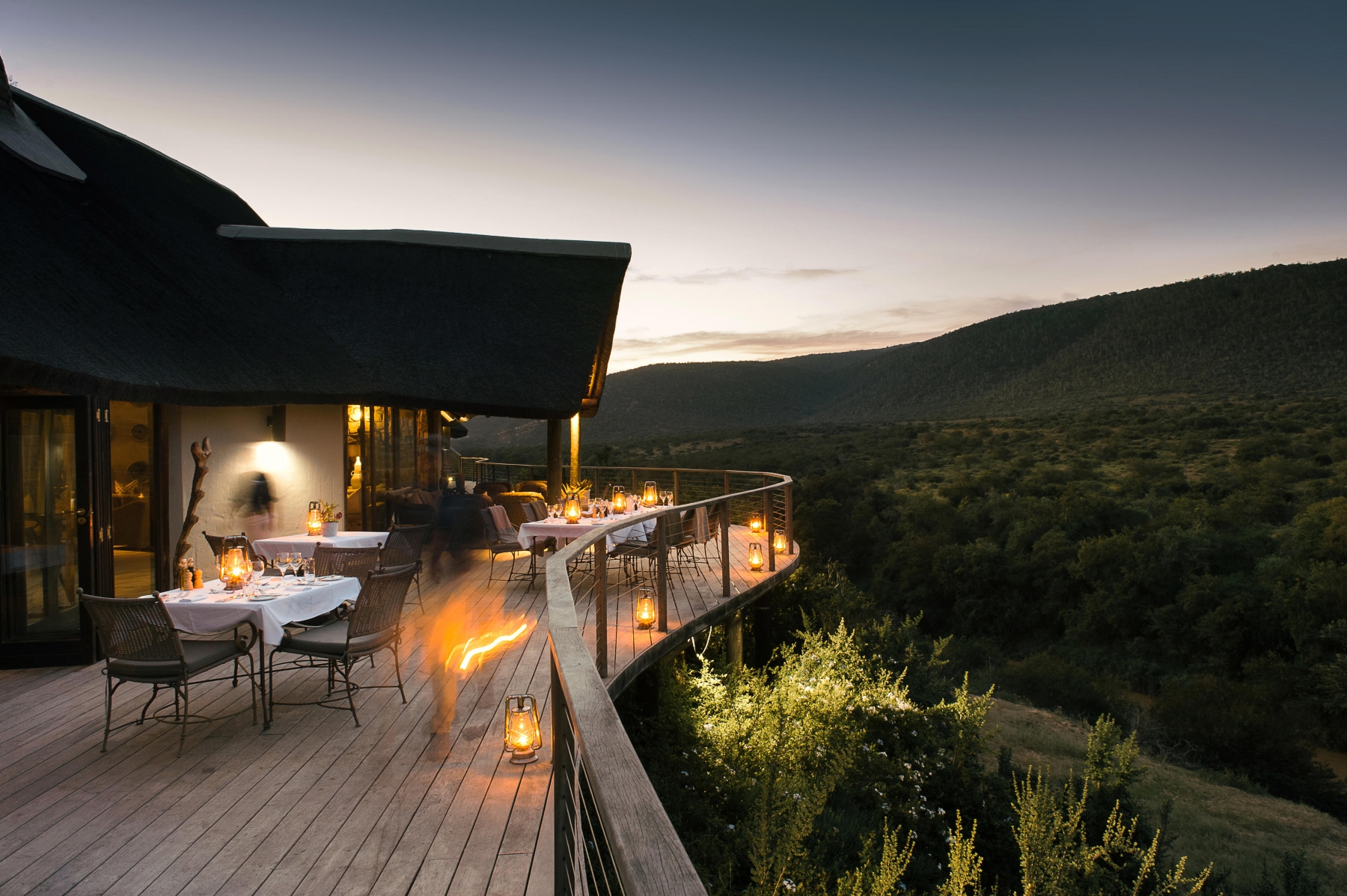 Kwandwe-Great-Fish-River-Lodge-view Outdoor area of the Great Fish River Lodge in the Kwandwe Private Game Reserve.